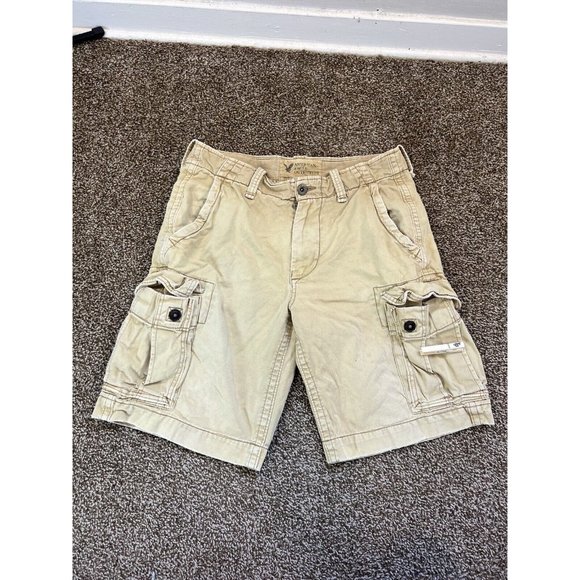 Vintage American Eagle Y2K AE Cargo Shorts Mens‎ 32 Beige Khaki Distressed - Picture 1 of 7